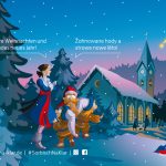 Sorbische Weihnachtskarte. Lutkis vor Kirche.